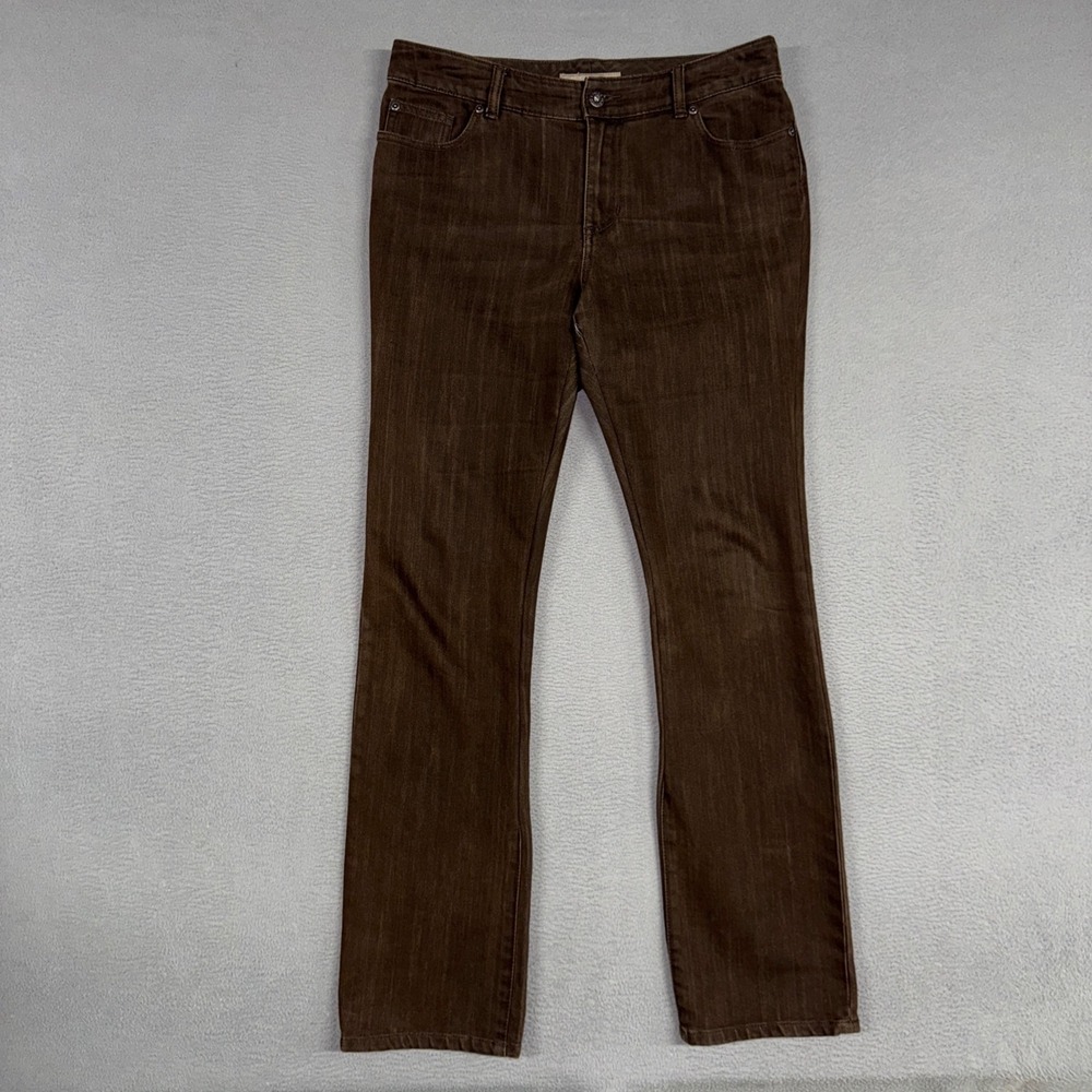 Chicos Platinum Jeans Womens 1 / 8 Brown Straight Stretch Denim Five Pocket